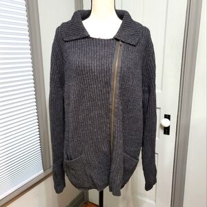 LANE Bryant Asymmetrical Zipper Front Ribbed Cardigan Jacket - Charcoal sz 18/20